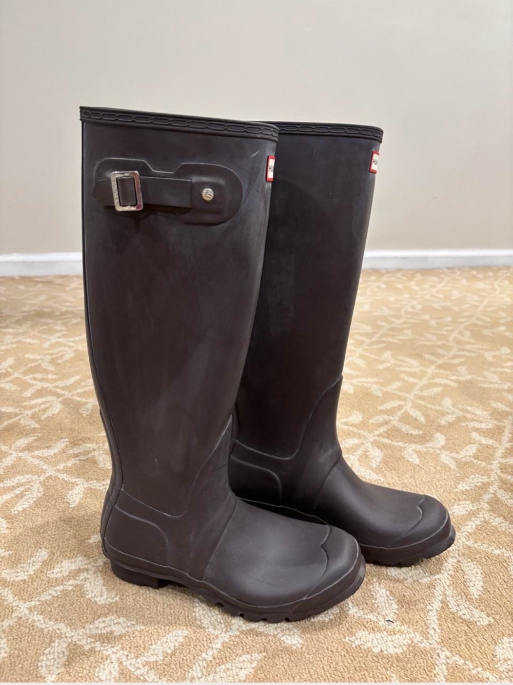 Hunter brown tall rain boots 8 39